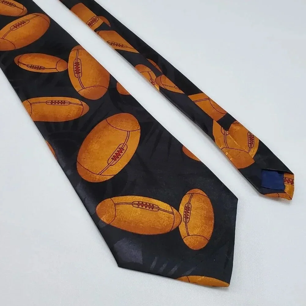 Renaissance Men's Football Tie Black With Footballs Sports Necktie